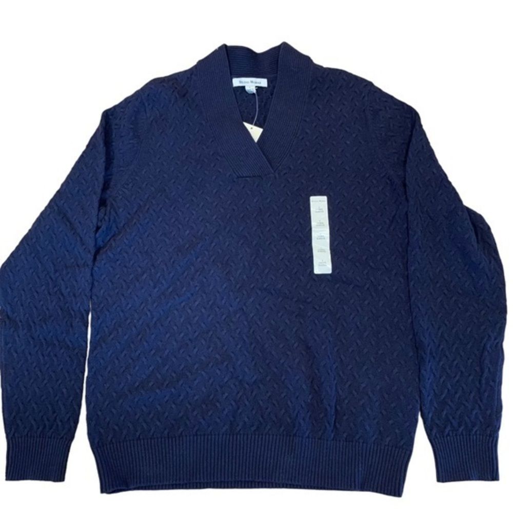 Nwt Studio Works Navy Cable Knit V-Neck Sweater L